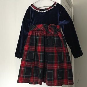 Blue velvet and plaid dress